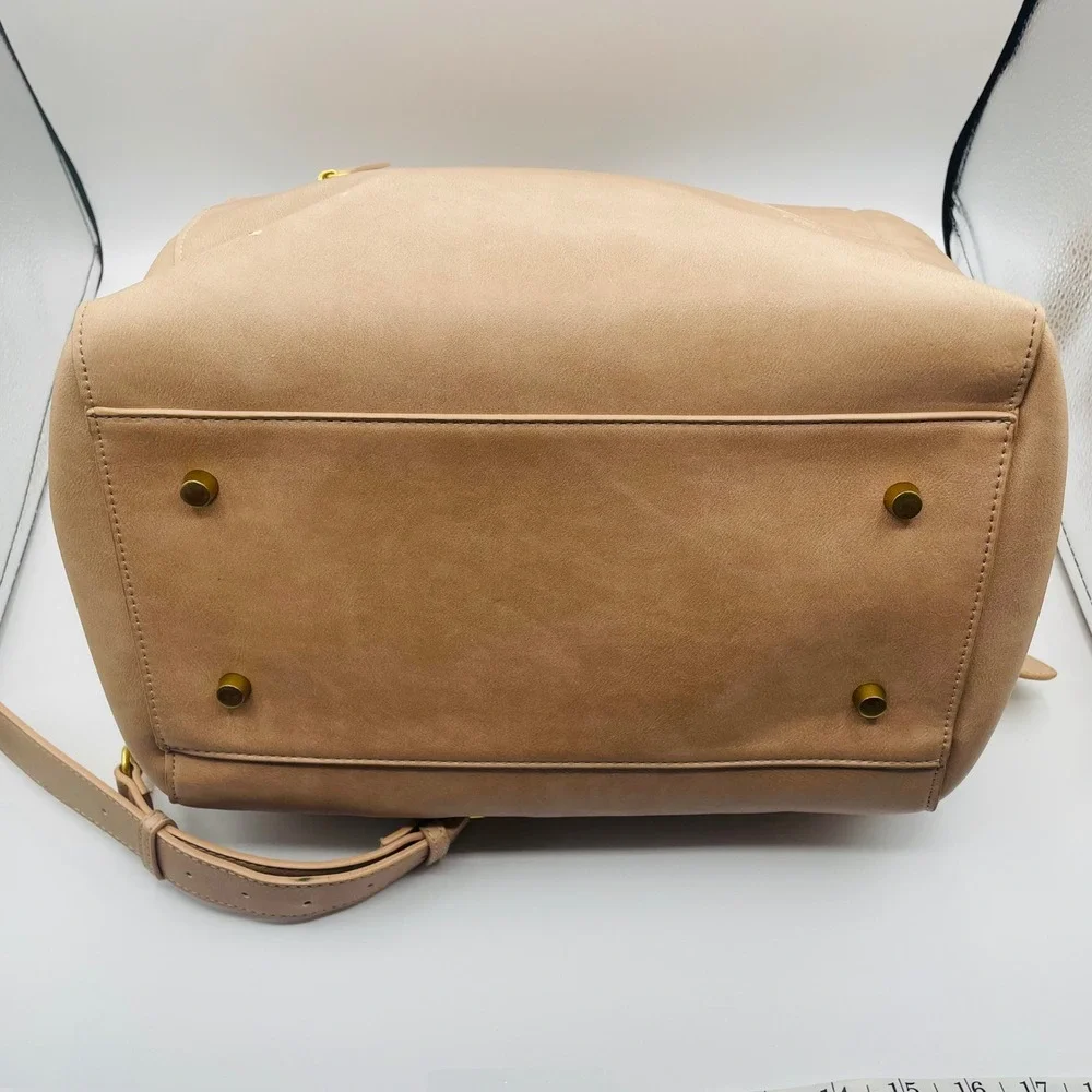 FAWN Square Backpack Diaper Bag Tan Faux Leather Gold Tone Hardware